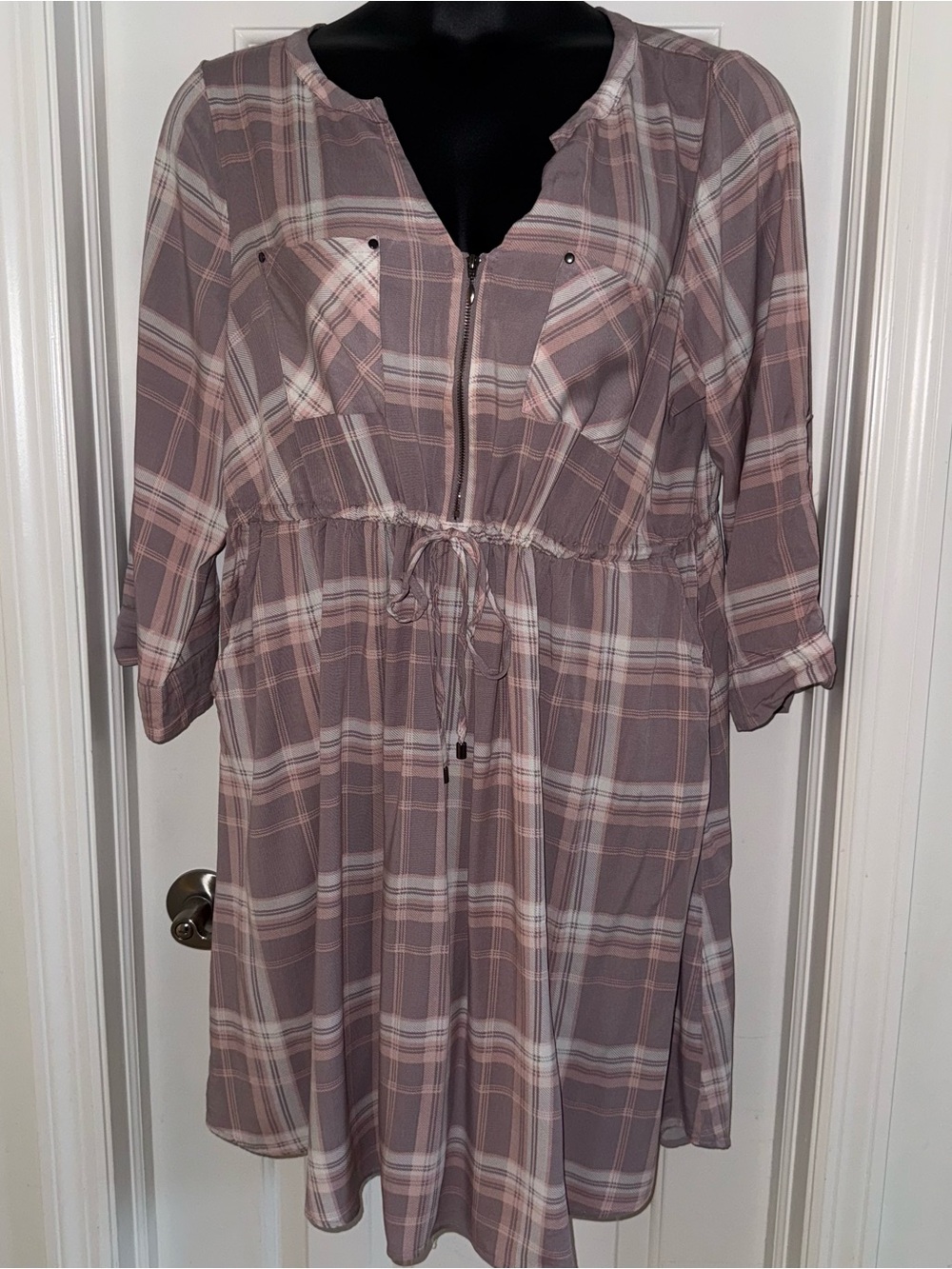 Torrid Plaid Drawstring Waist Women’s Dress in Dusty Mauve